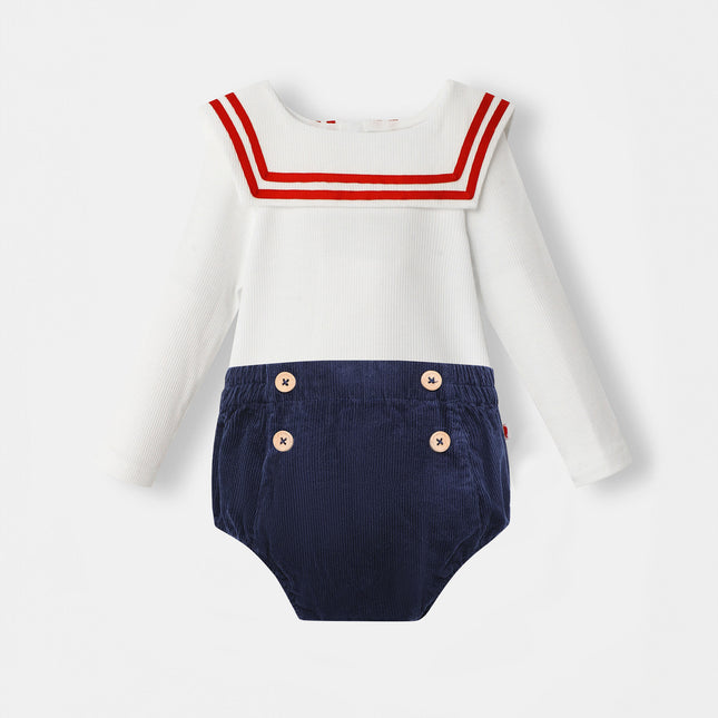 Nautical Bodysuit + Sailor Short - White/Navy