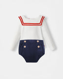 Nautical Bodysuit + Sailor Short - White/Navy