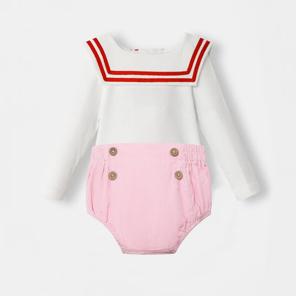 Nautical Bodysuit + Sailor Short - White/Pink