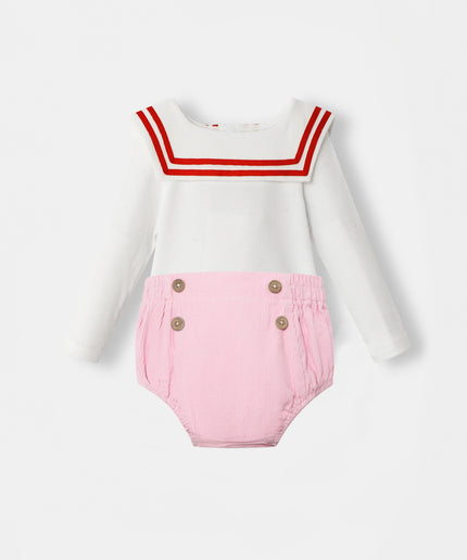 Nautical Bodysuit + Sailor Short - White/Pink