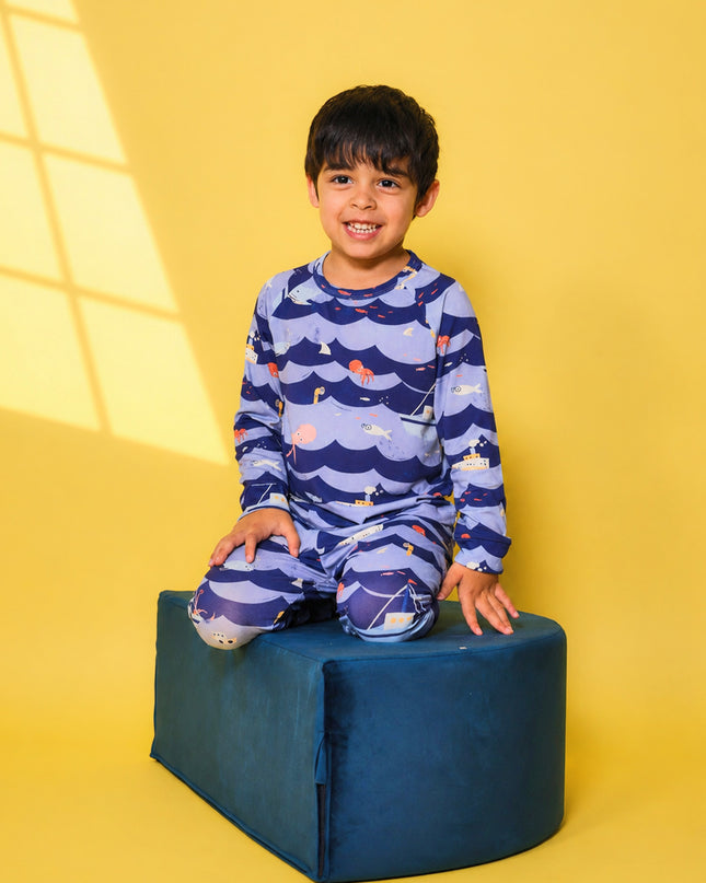 Nighty Night Pajama (2-10 Years) - Ocean Snuggles - Atlas & Maya  Nighty Night Pajama (2-10 Years) - Ocean Snuggles Bamboo Pajama