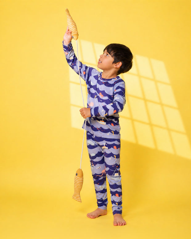 Nighty Night Pajama (2-10 Years) - Ocean Snuggles - Atlas & Maya  Nighty Night Pajama (2-10 Years) - Ocean Snuggles Bamboo Pajama