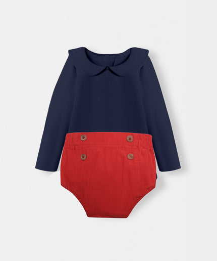 Peter Pan Bodysuit + Sailor Short - Navy/Red - Atlas & Maya  Peter Pan Bodysuit + Sailor Short - Navy/Red Bamboo Set
