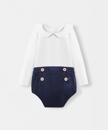 Peter Pan Bodysuit + Sailor Short - White/Navy - Atlas & Maya  Peter Pan Bodysuit + Sailor Short - White/Navy Bamboo Set