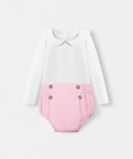 Peter Pan Bodysuit + Sailor Short - White/Pink - Atlas & Maya  Peter Pan Bodysuit + Sailor Short - White/Pink Bamboo Set