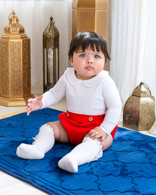 Peter Pan Bodysuit + Sailor Short - White/Red - Atlas & Maya  Peter Pan Bodysuit + Sailor Short - White/Red Bamboo Set