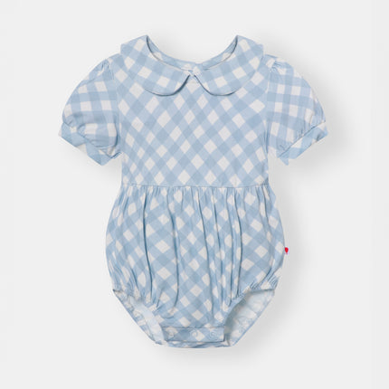 Peter Pan Bubble Magnetic Romper - Sky Blue Plaid - Atlas & Maya