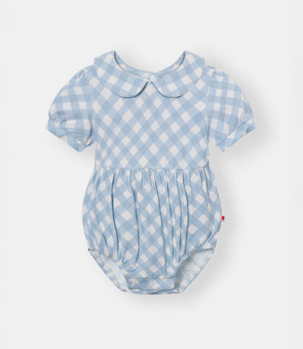 Peter Pan Bubble Magnetic Romper - Sky Blue Plaid - Atlas & Maya