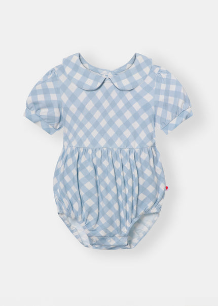 Peter Pan Bubble Magnetic Romper - Sky Blue Plaid - Atlas & Maya