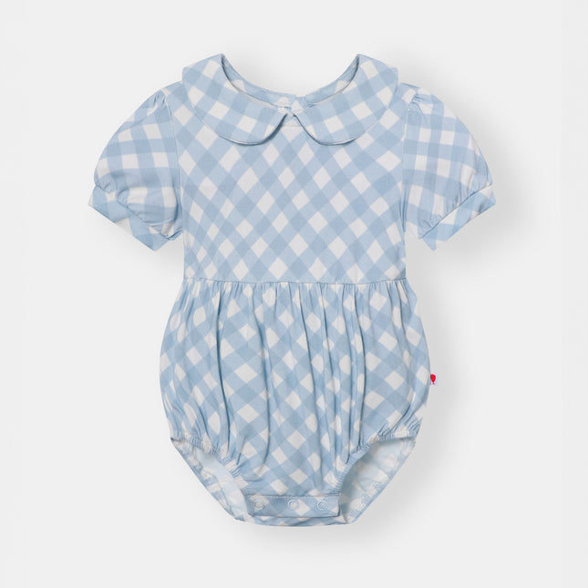 Peter Pan Bubble Magnetic Romper - Sky Blue Plaid - Atlas & Maya