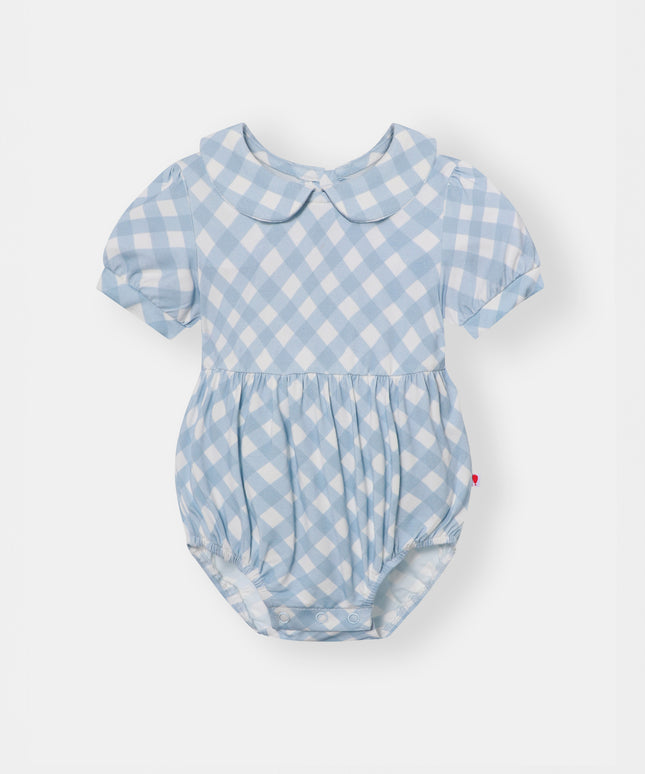 Peter Pan Bubble Magnetic Romper - Sky Blue Plaid - Atlas & Maya