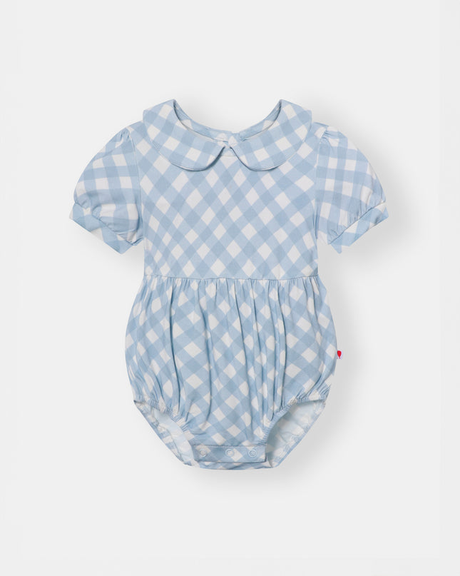 Peter Pan Bubble Magnetic Romper - Sky Blue Plaid - Atlas & Maya