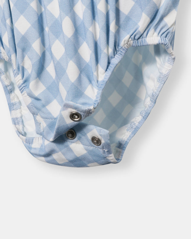 Peter Pan Bubble Magnetic Romper - Sky Blue Plaid - Atlas & Maya