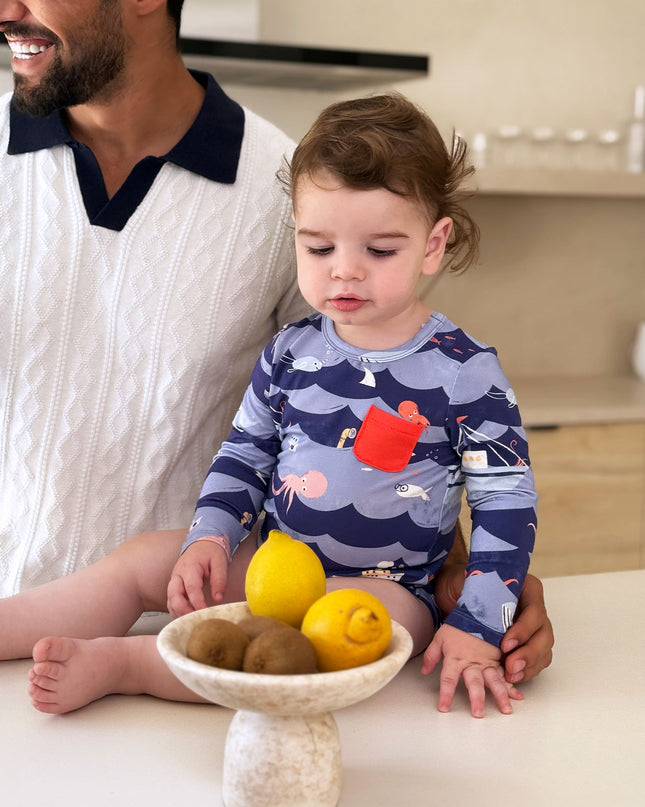 Pocket Long Sleeve Magnetic Bodysuit - Ocean Snuggles