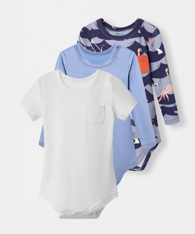 Pocket Bodysuit 3-Pack - Ocean Snuggles - Atlas & Maya  Pocket Bodysuit 3-Pack - Ocean Snuggles Bamboo Bodysuit