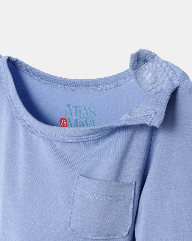 Pocket Long Sleeve Magnetic Bodysuit - Frost Blue - Atlas & Maya