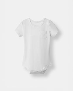 Pocket Short Sleeve Magnetic Bodysuit - White - Atlas & Maya