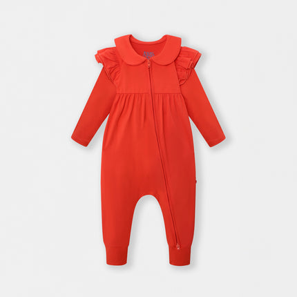 Ruffle Truffle Playsuit - Coral (Footless)