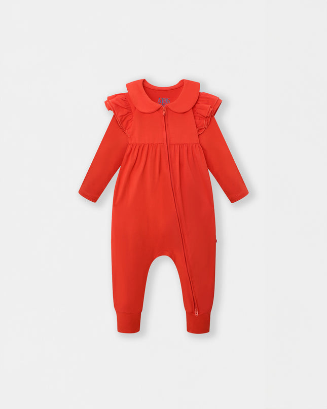 Ruffle Truffle Playsuit - Coral (Footless)