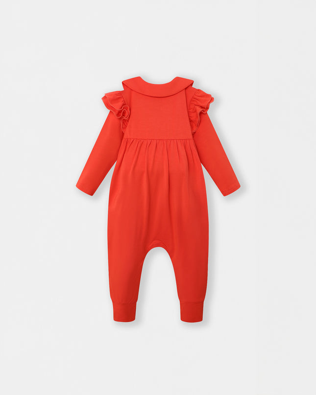 Ruffle Truffle Playsuit - Coral (Footless)