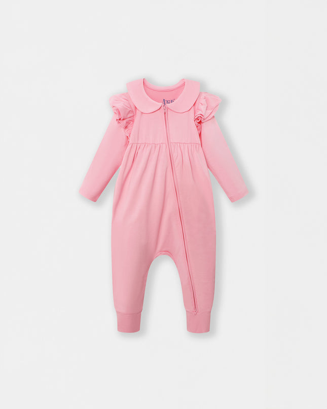 Ruffle Truffle Playsuit - Flamingo Pink (Footless)