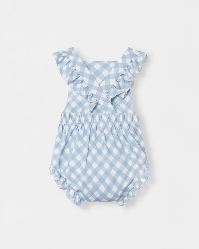 Ruffled Playtime Overall - Sky Blue Plaid - Atlas & Maya