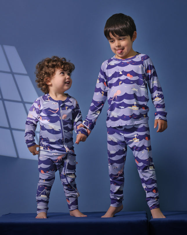 Sleepy Time Pajama - Ocean Snuggles - Atlas & Maya  Sleepy Time Pajama - Ocean Snuggles Bamboo sleepsuit