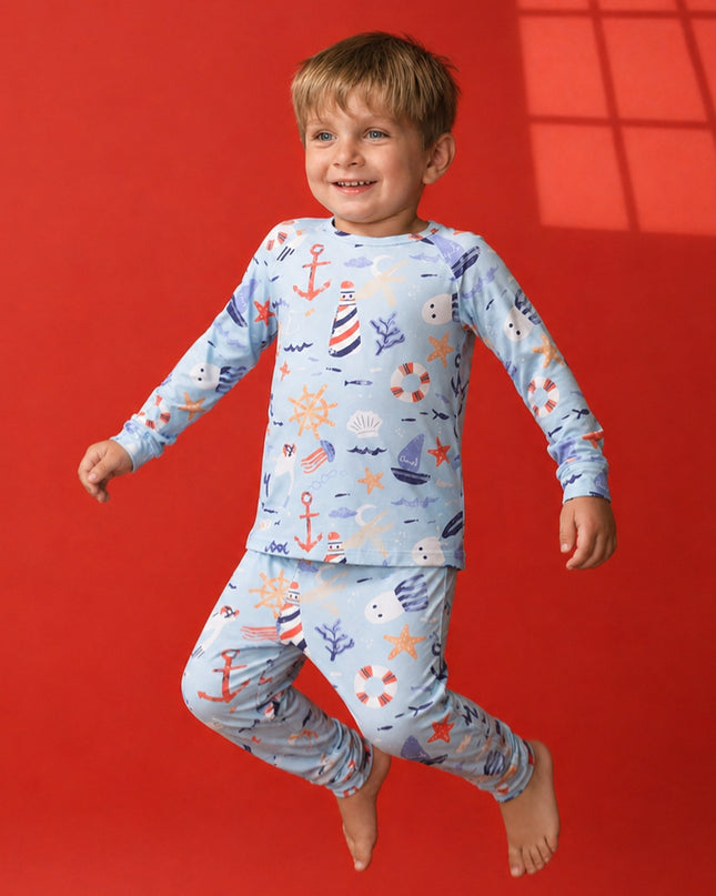 Nighty Night Pajama (2-10 Years) - Anchor Away - Atlas & Maya  Nighty Night Pajama (2-10 Years) - Anchor Away Bamboo Pajama