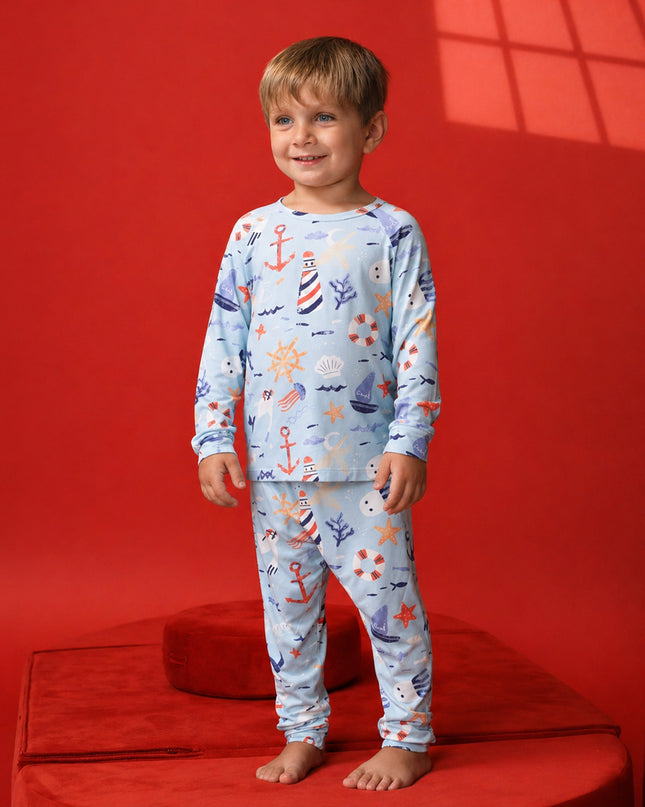 Nighty Night Pajama (2-10 Years) - Anchor Away - Atlas & Maya  Nighty Night Pajama (2-10 Years) - Anchor Away Bamboo Pajama
