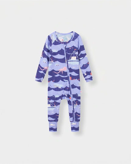Sleepy Time Pajama - Ocean Snuggles - Atlas & Maya  Sleepy Time Pajama - Ocean Snuggles Bamboo sleepsuit