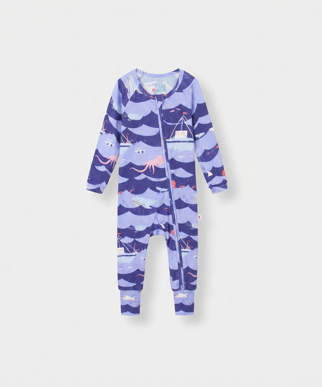 Sleepy Time Pajama - Ocean Snuggles - Atlas & Maya  Sleepy Time Pajama - Ocean Snuggles Bamboo sleepsuit