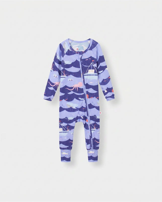 Sleepy Time Pajama - Ocean Snuggles - Atlas & Maya  Sleepy Time Pajama - Ocean Snuggles Bamboo sleepsuit