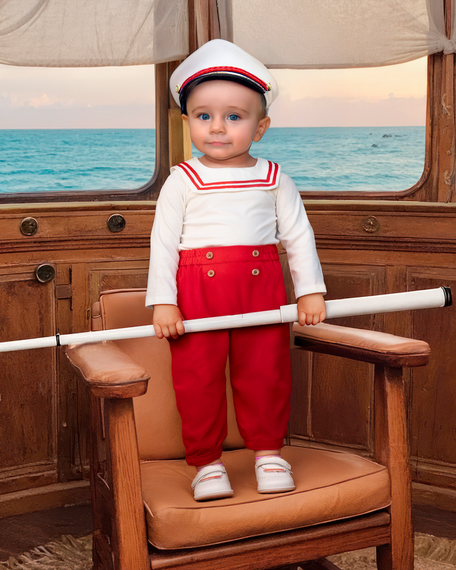 Nautical Bodysuit + Sailor Pant - White/Red