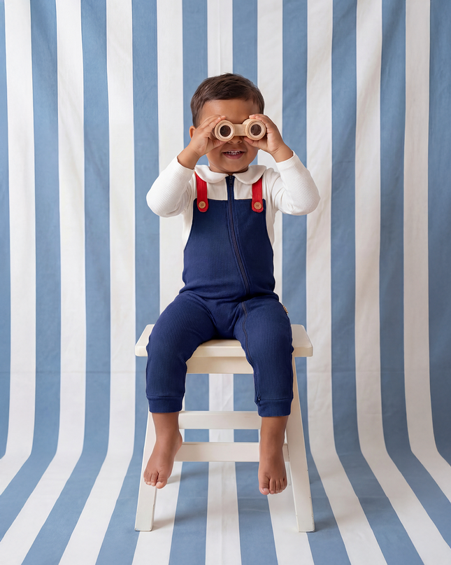 Fancy Pantsy Overall Playsuit - Navy Blue - Atlas & Maya  Fancy Pantsy Overall Playsuit - Navy Blue Bamboo Zippy
